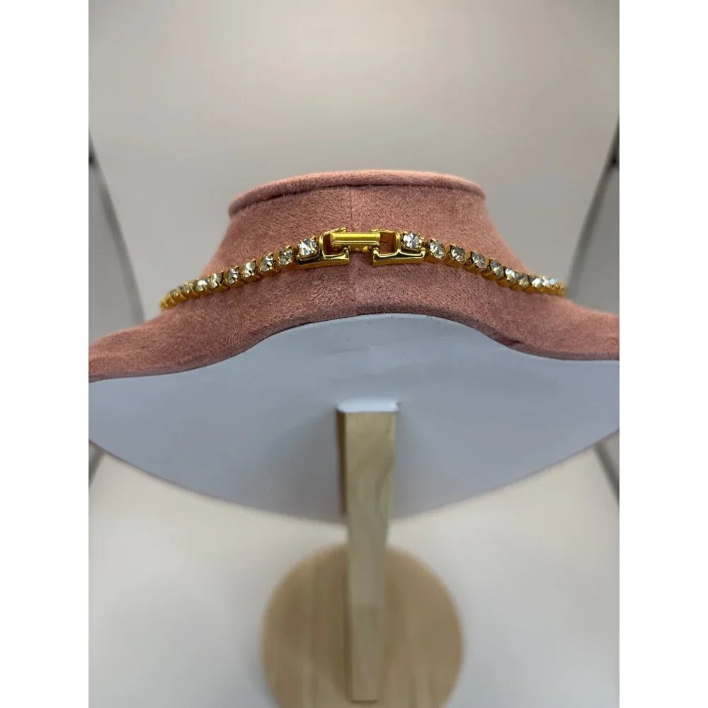 Crown Trifari Vintage Gold Tone Rhinestone 17” Necklace Signed